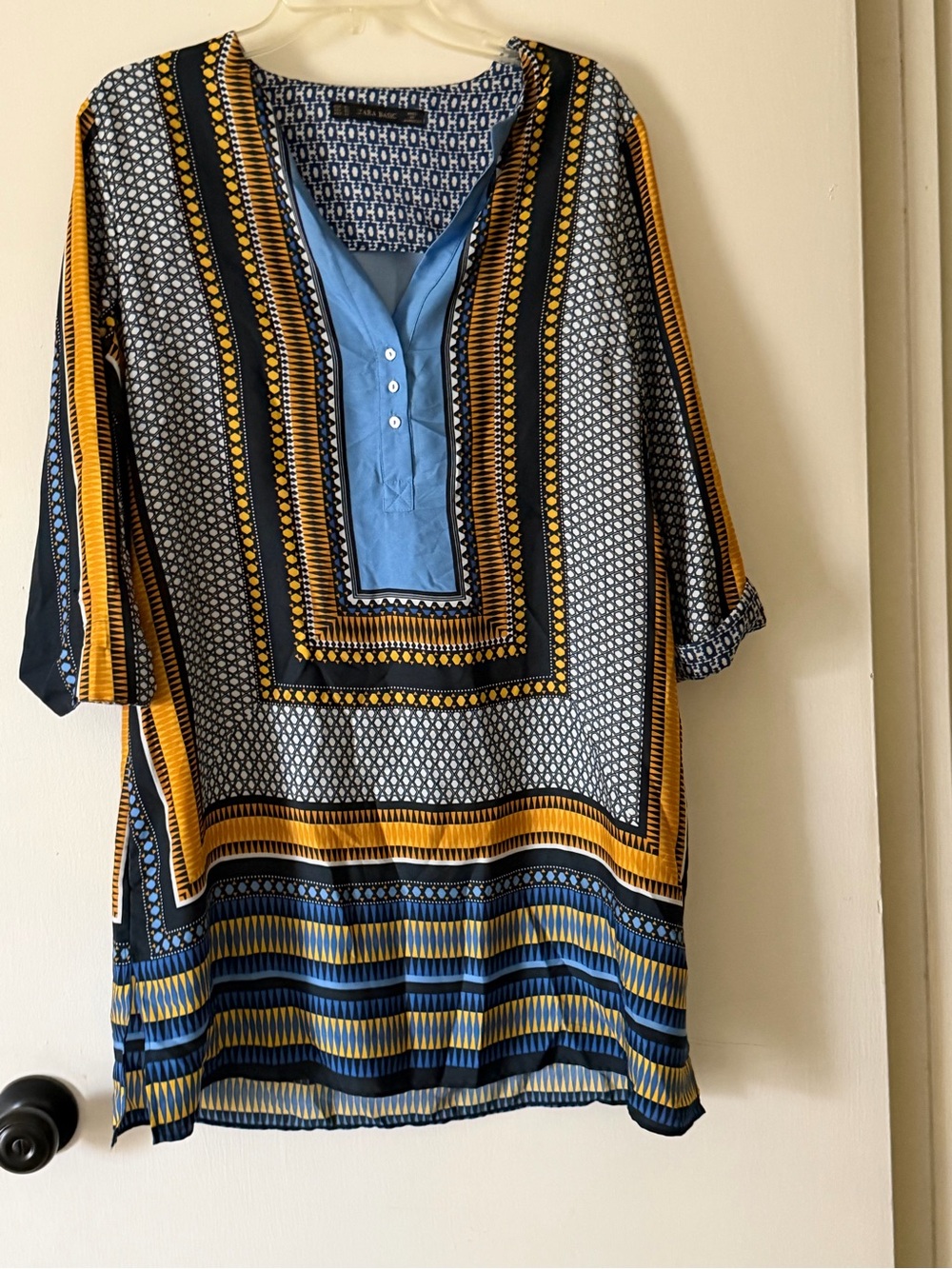 Zara Blue and White Geometric Print Dress